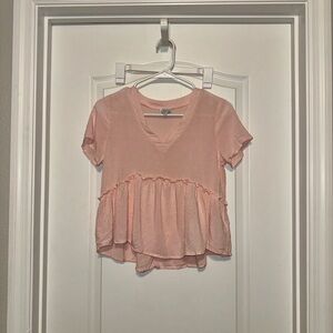 Blue Rain Pink Ruffled V-Neck Blouse